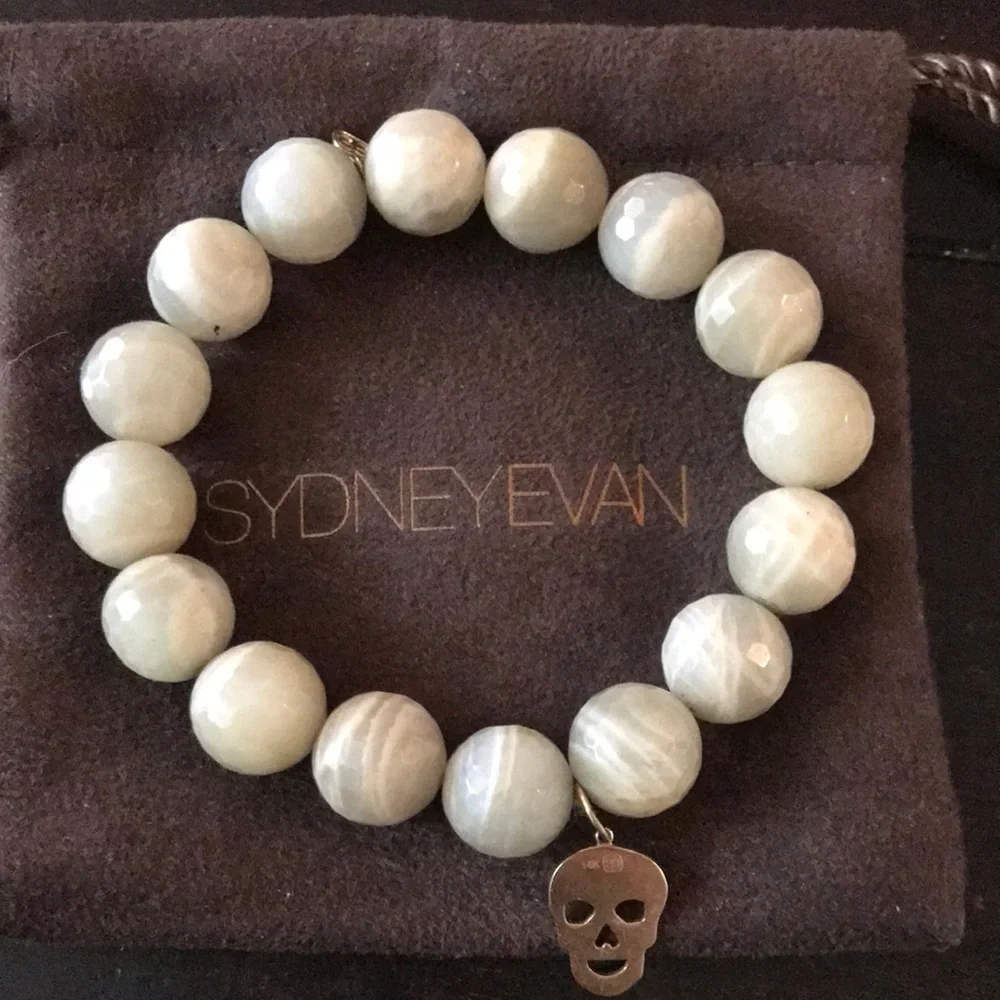 Sydney Evan Pale Green Beaded Skull Charm Bracelet